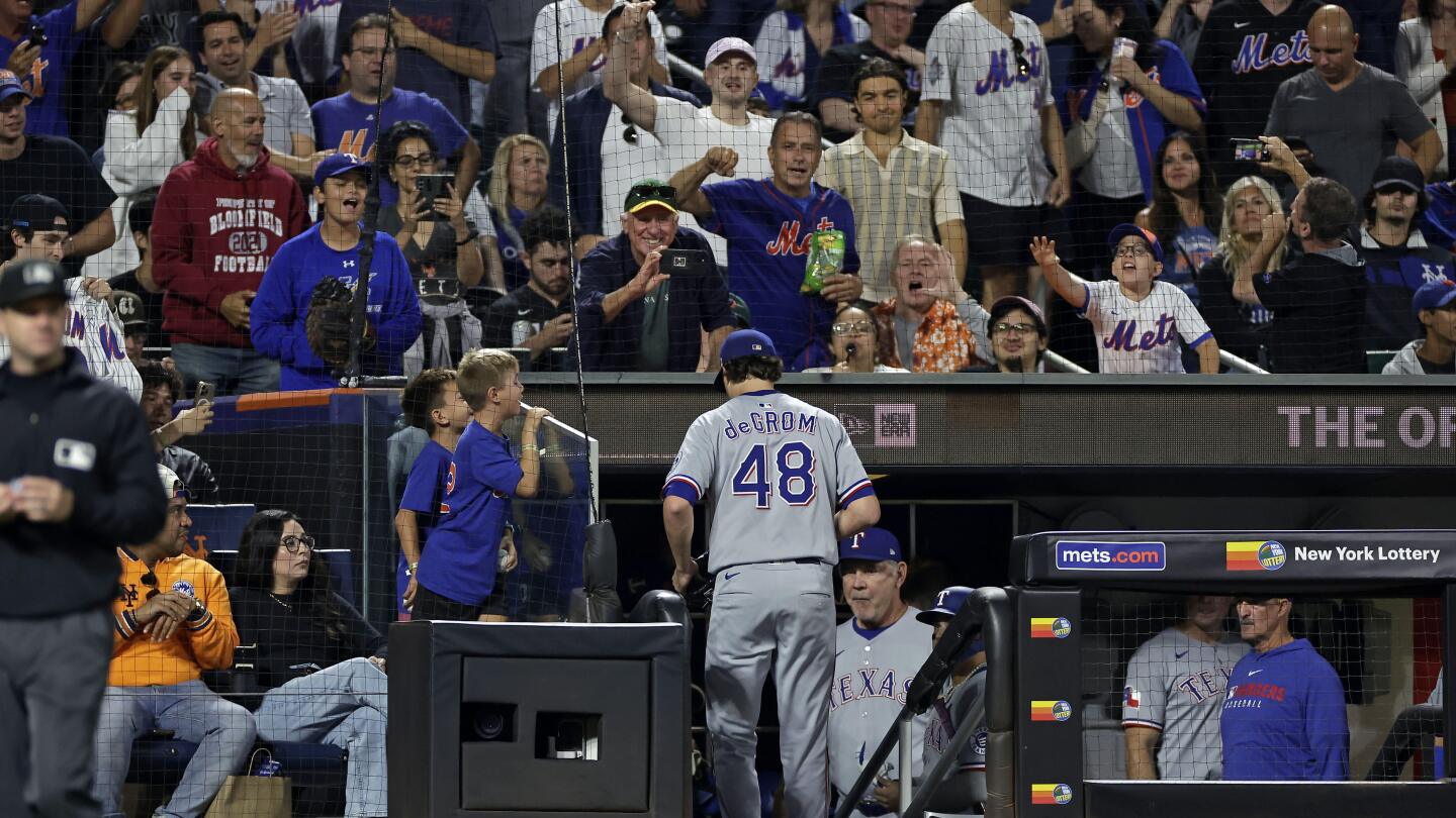 DeGrom leads Rangers over Mets 8-3 in his Citi Field return, extends New York's skid to 7 games