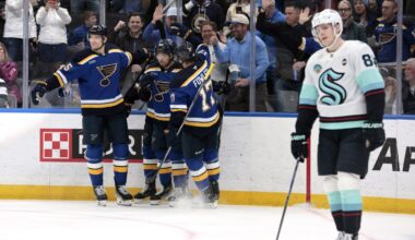 Zack Bolduc scores twice as the Blues beat the Kraken 7-2