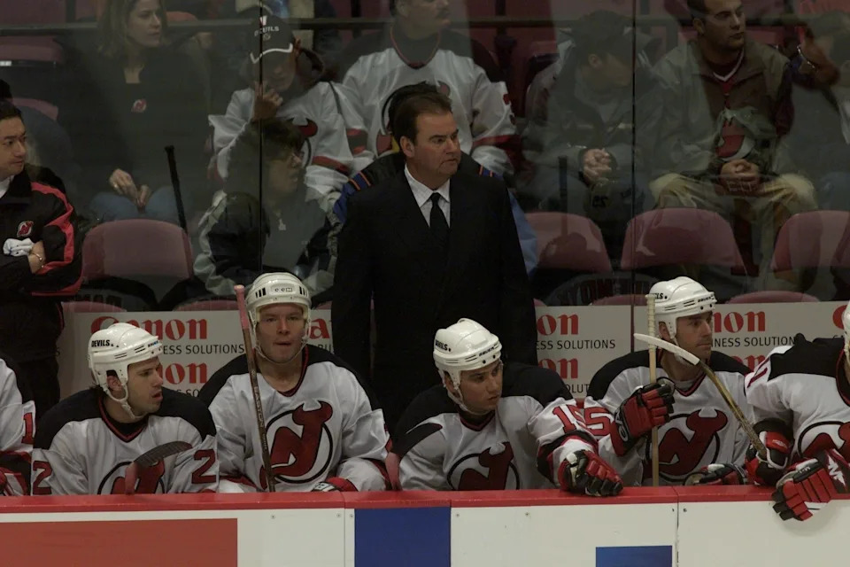 Pat Burns, New Jersey Devils head coach, here on Oct. 29, 2002 in a game against the Carolina Hurricanes.