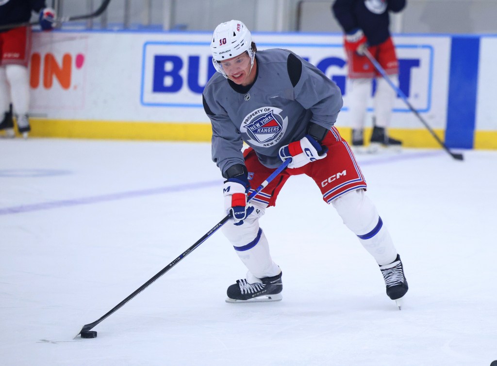 New York Rangers player Artemi Panarin #10 during training camp.