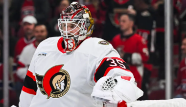 Linus Ullmark #35 in net for the Ottawa Senators