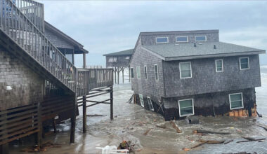 Homes collapse as waves from hurricanes Imelda, Humberto slam North Carolina's Outer Banks