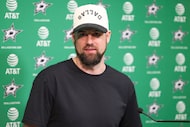 Dallas Stars left wing Jamie Benn speaks during end-of-season media availability, on...