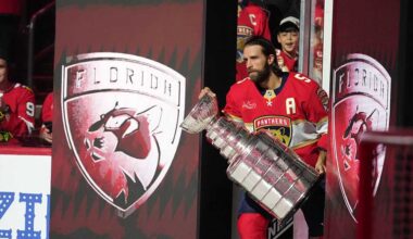 Panthers celebrate Stanley Cup win with banner ceremony, eye historic three-peat as NHL kings