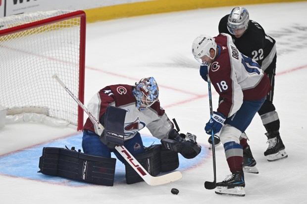 The Kings’ Kevin Fiala (22) takes a shot on goal...