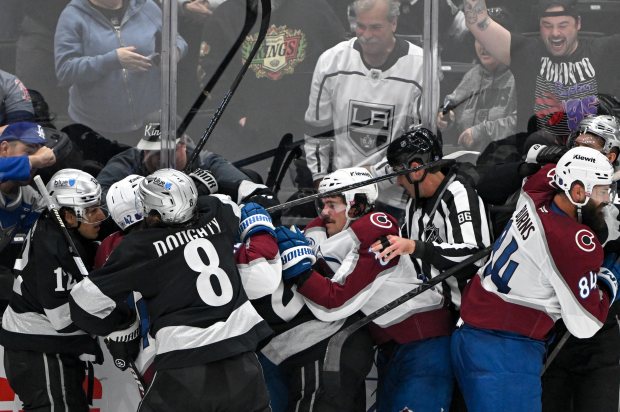Tempers flare between the Kings and the Colorado Avalanche during...