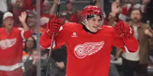 Emmitt Finnie skating for the Detroit Red Wings