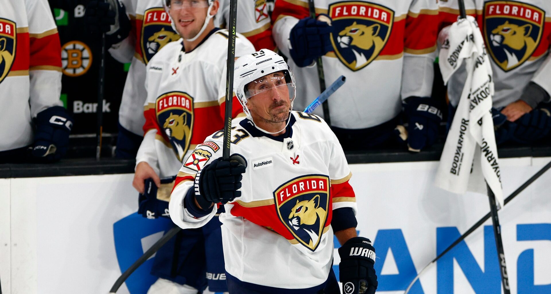 Brad Marchand struggles to fight back tears on emotional return to Boston Bruins