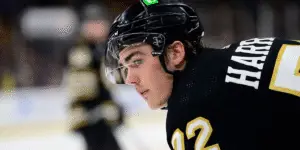 Brett Harrison skating for the Boston Bruins