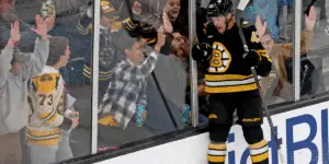 Jordan Harris skating for the Boston Bruins