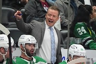 Dallas Stars head coach Glen Gulutzan in the second period of an NHL hockey game Saturday,...