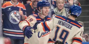 Ty Emberson skating for the Edmonton Oilers