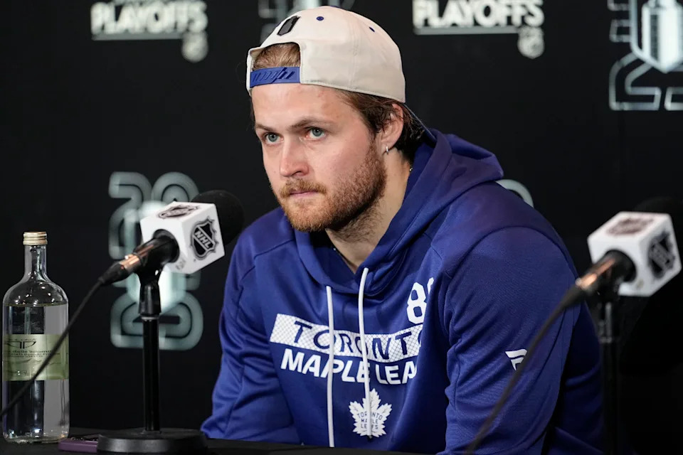 Toronto Maple Leafs forward William Nylander during a postgame press conference.John E&period; Sokolowski-Imagn Images