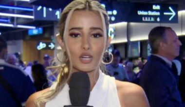 NHL reporter Anna Dua wipes out in front players in Toronto