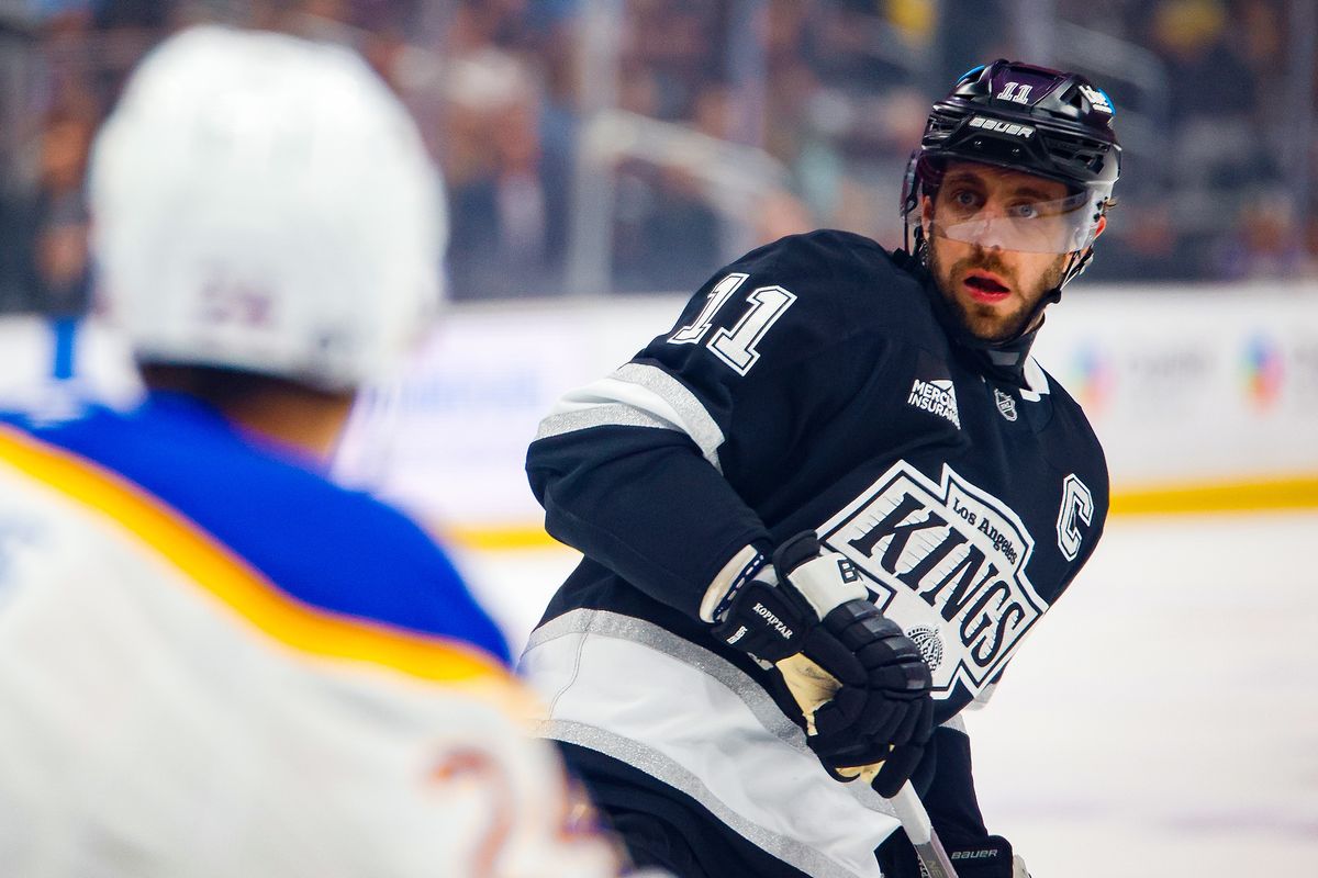 Los Angeles Kings center Anze Kopitar (11) stares at an opponent after a shot on goal during game against Buffalo Sabres on Wednesday, November 20, 2024 in Los Angeles. Los Angeles Kings center Anze Kopitar (11) stares at an opponent after a shot on goal during game against Buffalo Sabres on Wednesday, November 20, 2024 in Los Angeles.