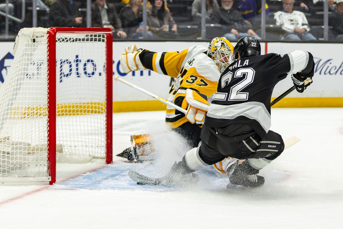 Left wing Kevin Fiala #22 of the Los Angeles Kings scores a goal during an NHL game against the Pittsburgh Penguins at the Crypto.com Arena on October 16, 2025 in Los Angeles, California. Left wing Kevin Fiala #22 of the Los Angeles Kings scores a goal during an NHL game against the Pittsburgh Penguins at the Crypto.com Arena on October 16, 2025 in Los Angeles, California.