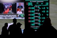 FILE - Betting odds for Super Bowl LIX are displayed on monitors at the Circa resort and...