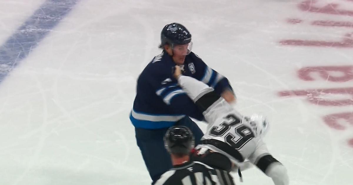Luke Schenn drops Jeff Malott with a mean left hand on Saturday.