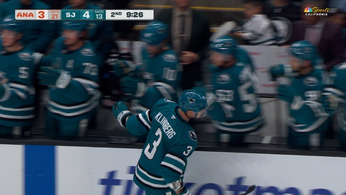John Klingberg’s power-play goal gives Sharks 4-3 lead vs. Ducks – NBC Sports Bay Area & California