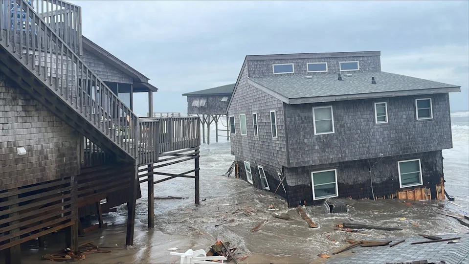 This house at 46007 Cottage Avenue in Buxton, North Carolina, is one of five that collapsed within 45 minutes on the afternoon of Sept. 30, according to Cape Hatteras National Seashore, as rough seas from two hurricanes pounded away at beaches along portions of the Outer Banks.