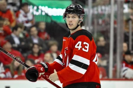 Luke Hughes with the New Jersey Devils.