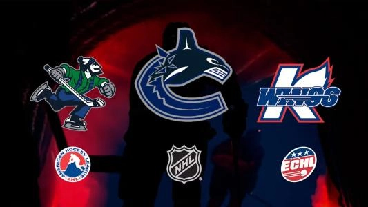 Abbotsford Canucks, Vancouver Canucks  Kalamazoo Wings logos.