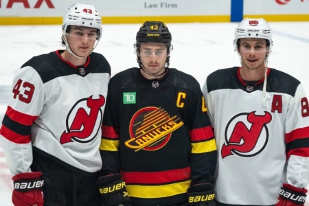From L to R: Luke Hughes, Quinn Hughes, Jack Hughes.