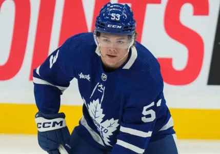 Easton Cowan of the Toronto Maple Leafs. Easton Cowan of the Toronto Maple Leafs.