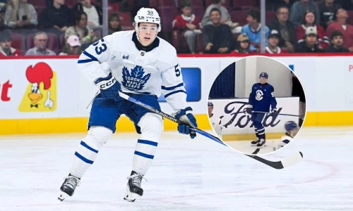 Sep 25, 2025; Montreal, Quebec, CAN; Toronto Maple Leafs forward Easton Cowan (53) skates against the Montreal Canadiens during the second period at Bell Centre. Mandatory Credit: David Kirouac-Imagn Images Sep 25, 2025; Montreal, Quebec, CAN; Toronto Maple Leafs forward Easton Cowan (53) skates against the Montreal Canadiens during the second period at Bell Centre. Mandatory Credit: David Kirouac-Imagn Images