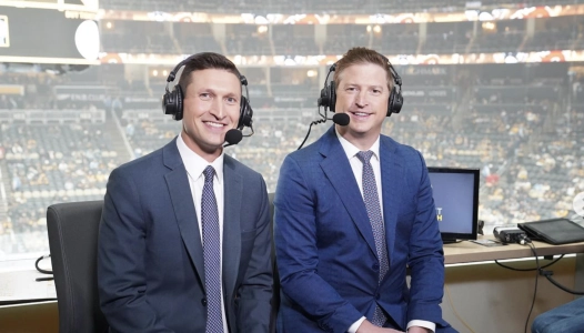 Penguins broadcasters Josh Getzoff and Colby Armstrong