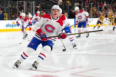 Dec 31, 2024; Las Vegas, Nevada, USA; Montreal Canadiens defenseman Kaiden Guhle (21) warms up before a game against the Vegas Golden Knights at T-Mobile Arena. Mandatory Credit: Stephen R. Sylvanie-Imagn Images Dec 31, 2024; Las Vegas, Nevada, USA; Montreal Canadiens defenseman Kaiden Guhle (21) warms up before a game against the Vegas Golden Knights at T-Mobile Arena. Mandatory Credit: Stephen R. Sylvanie-Imagn Images