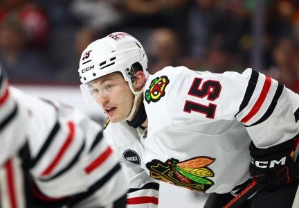 Chicago Blackhawks forward Joey Anderson in action against the Arizona Coyotes.