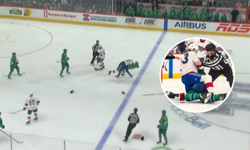 Florian Xhekaj and Chase Stillman in a scrum. Josiah Didier injured Florian Xhekaj and Chase Stillman in a scrum. Josiah Didier injured