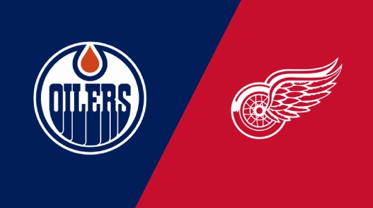 Edmonton Oilers and Detroit Red Wings logos. Edmonton Oilers and Detroit Red Wings logos.