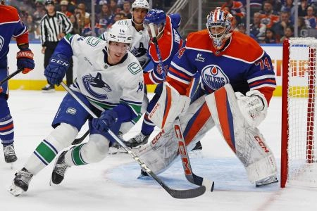 Joseph LaBate in action during the preseason for the Vancouver Canucks against the Edmonton Oilers. Joseph LaBate in action during the preseason for the Vancouver Canucks against the Edmonton Oilers.