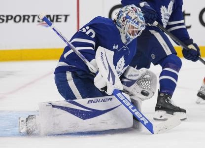 May 14, 2025; Toronto, Ontario, CAN; Toronto Maple Leafs goaltender Joseph Woll (60) makes a save against the Florida Panthers during the second period of game five of the second round of the 2025 Stanley Cup Playoffs at Scotiabank Arena. Mandatory Credit: John E. Sokolowski-Imagn Images
