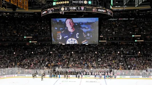 The Boston Bruins pay tribute to Brad Marchand. The Boston Bruins pay tribute to Brad Marchand.