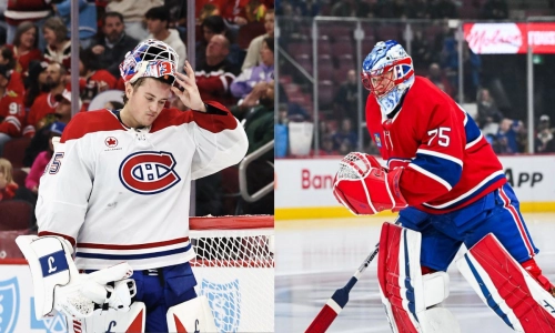 Canadiens Goalies Samuel Montembeault (left) Jakub Dobes (right)