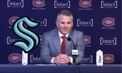 Canadiens coach Martin St-Louis, San Jose Sharks logo
