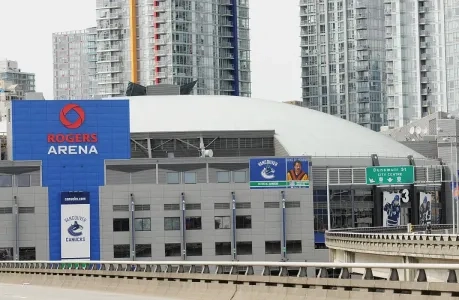 Exterior shot of Rogers Arena, home of the Vancouver Canucks.