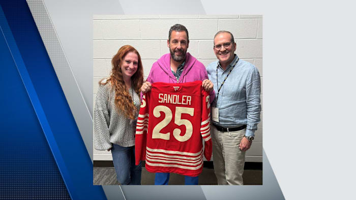 Adam Sandler scores big with personalized Detroit Red Wings centennial jersey