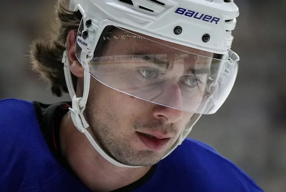Vancouver Canucks' Quinn Hughes skates during the opening day of the NHL hockey team's training camp, in Penticton, B.C., on Thursday, September 18, 2025.
