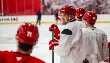 James van Riemsdyk finally arrives in Detroit, practices with Red Wings