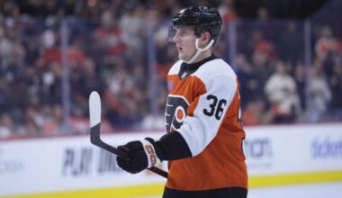 Philadelphia Flyers rookie defenseman Emil Andrae in action