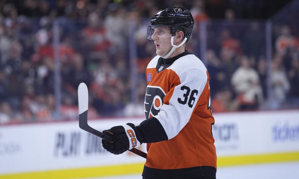 Philadelphia Flyers rookie defenseman Emil Andrae in action