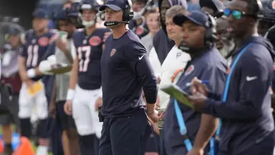 Sep 21, 2025; Chicago, Illinois, USA; Chicago Bears head coach Ben Johnson on the sidelines during the first half against the Dallas Cowboys at Soldier Field.