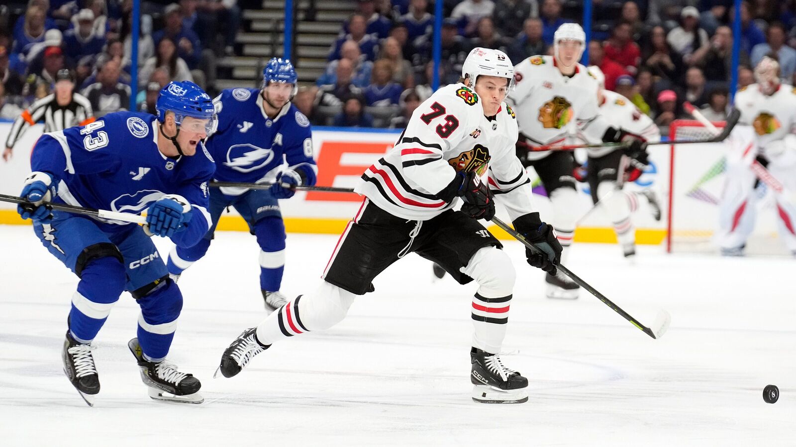 Chicago Blackhawks left wing Lukas Reichel in action