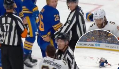 Panthers' Brad Marchand tears apart Sabres' Rasmus Dahlin's helmet