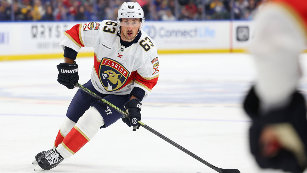 Florida Panthers left wing Brad Marchand (63) looks to pass during the first period against the Buffalo Sabres at KeyBank Center.