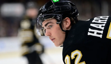 Brett Harrison skating for the Boston Bruins